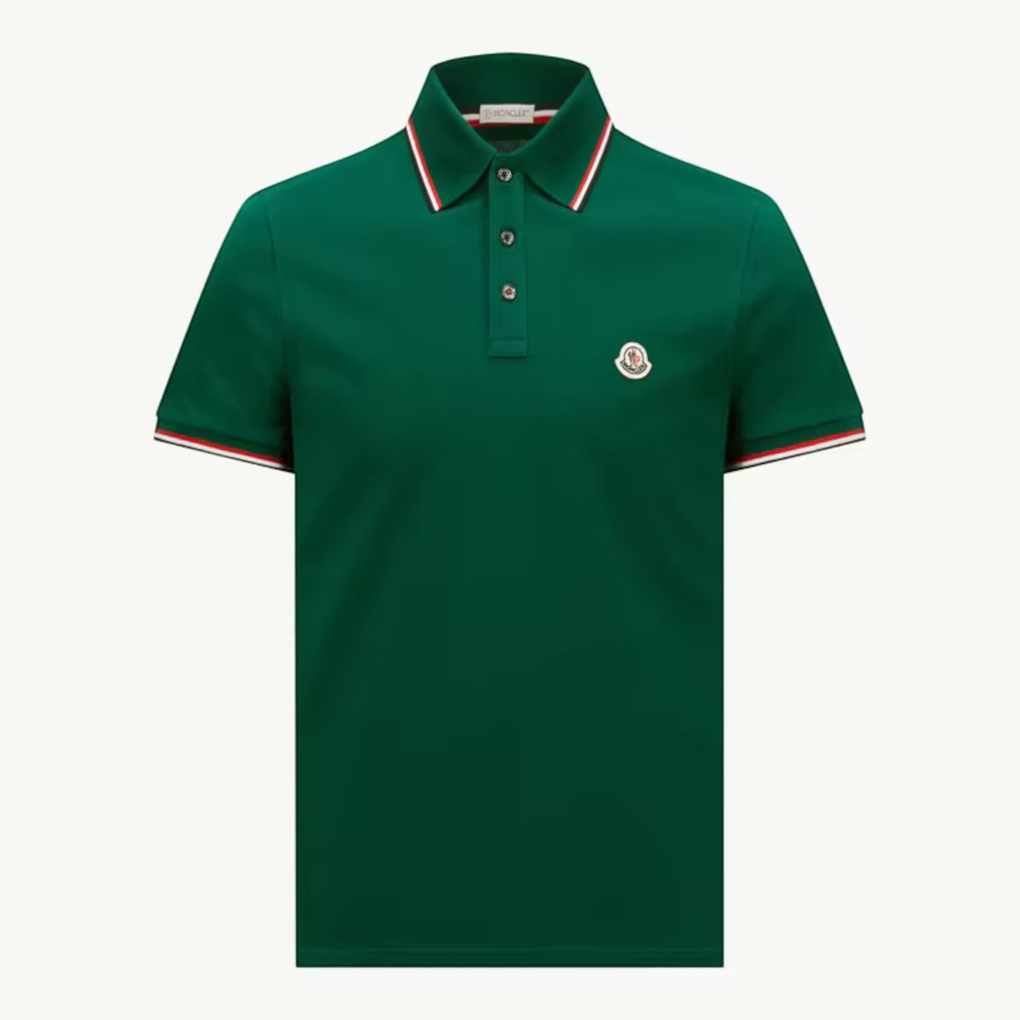 Tricolor Trim Cotton Piqué Polo Leaf Green