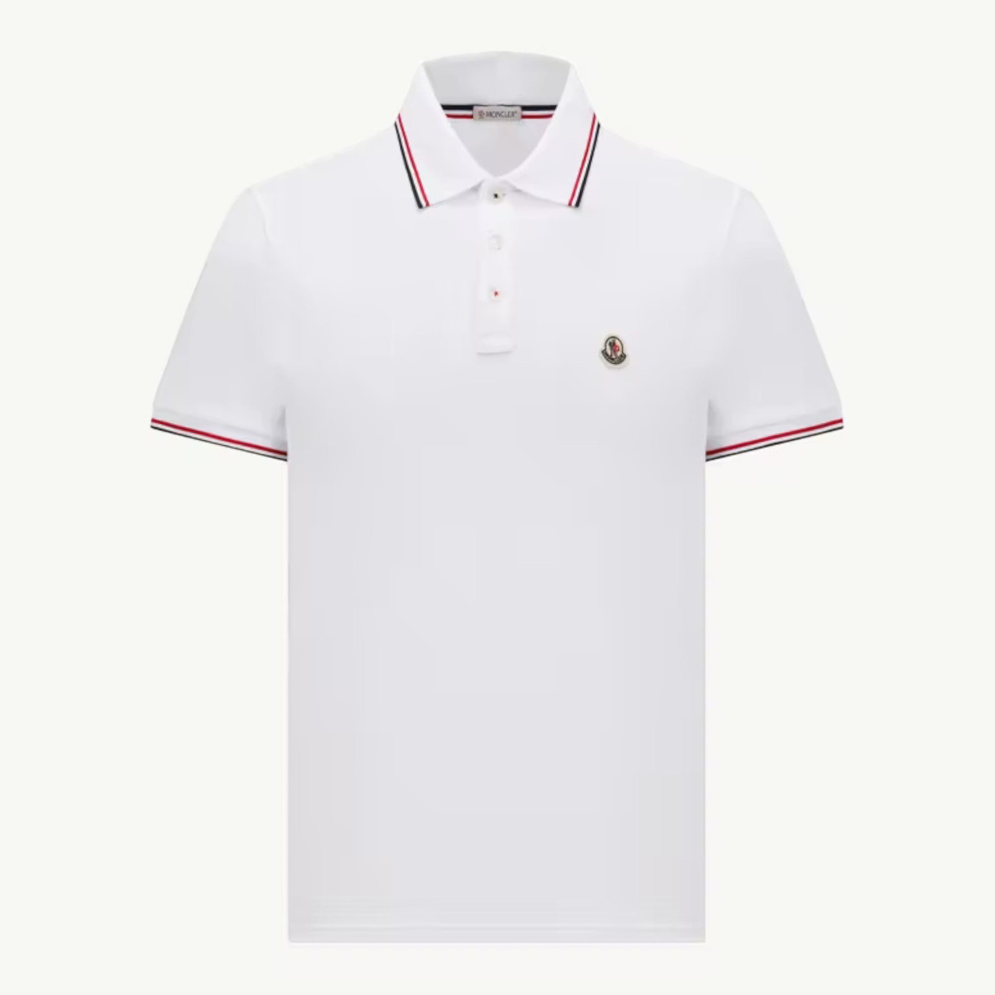 Tricolor Trim Cotton Piqué Polo Optical White