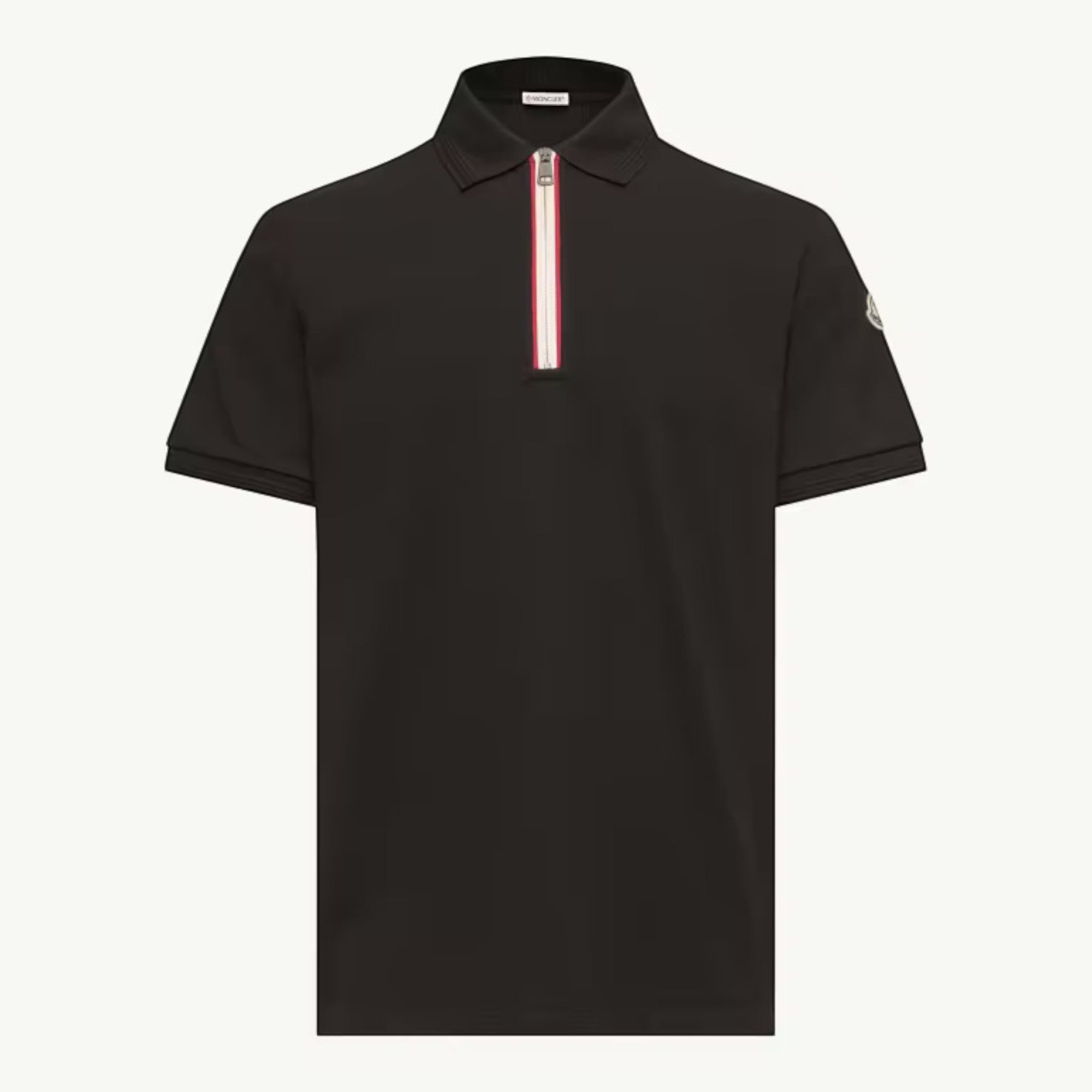 Tricolor Trim Cotton Polo Black