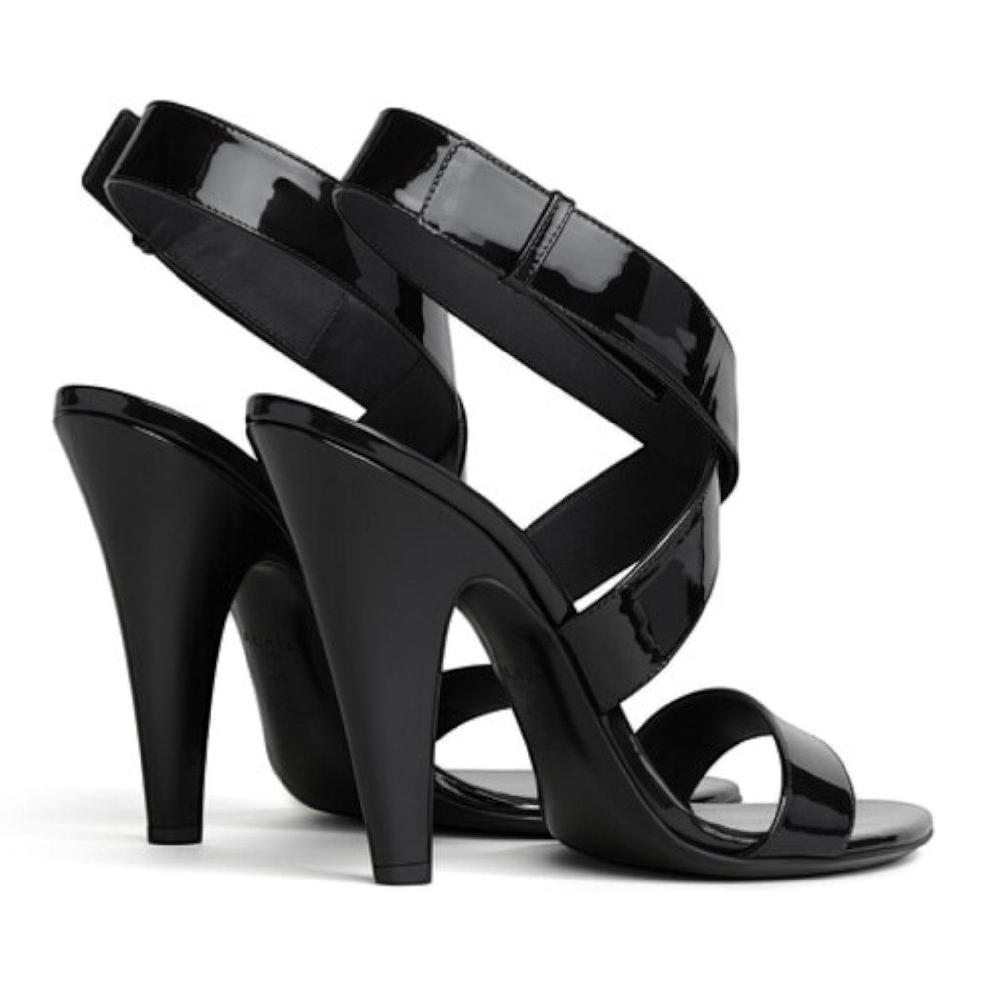 Patent Leather Cone Heel Sandals Black