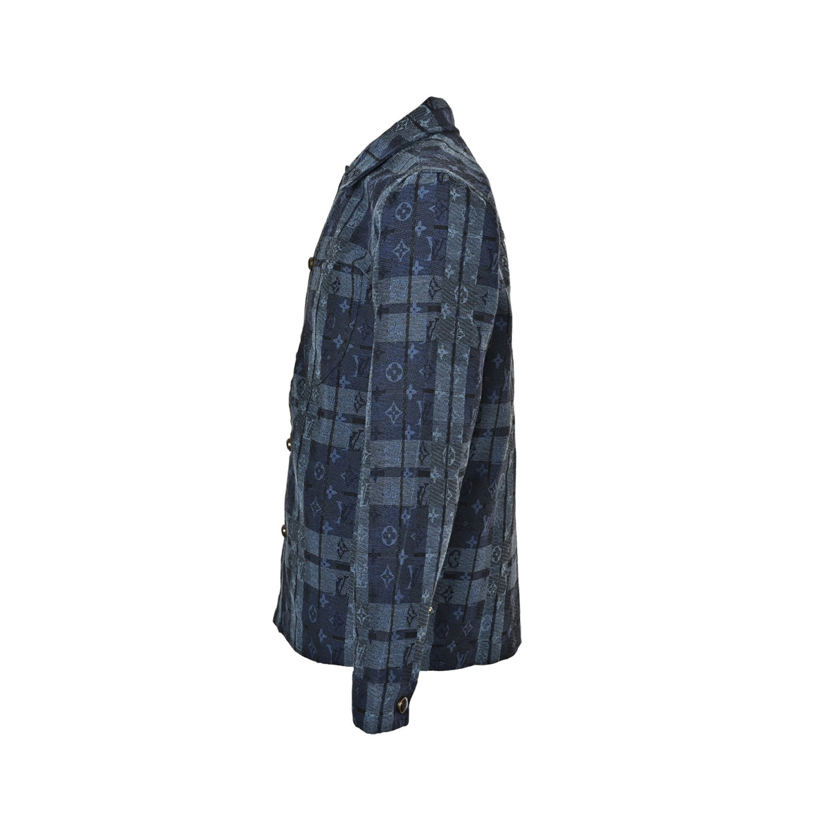 Monogram Tartan Denim Overshirt Indigo