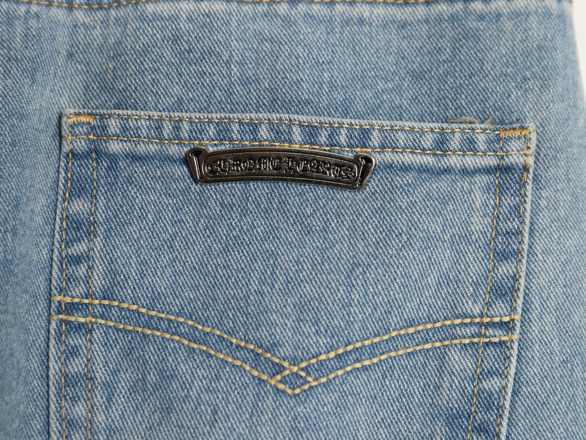 Cross Patch Flare Denim Jeans Light Blue