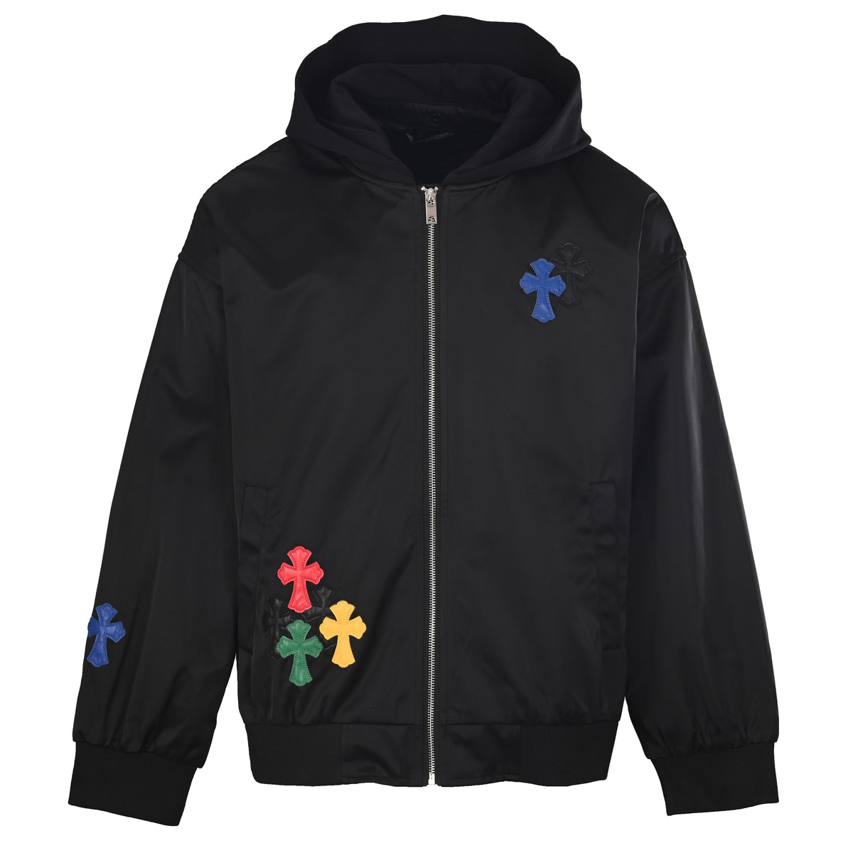 Multicolor Cross Patch Zip-Up Hoodie Black
