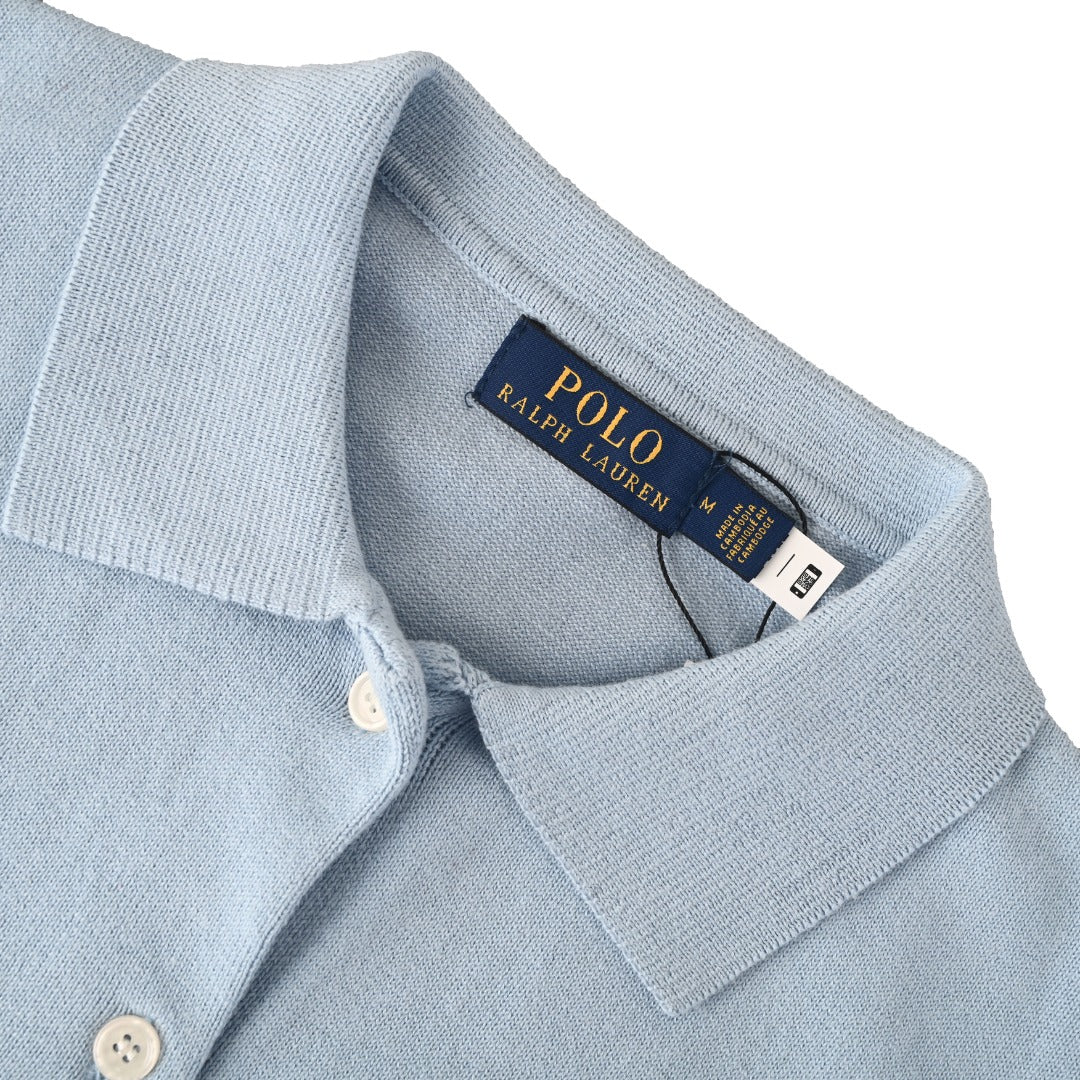 Polo Collar Buttoned Cardigan Light Blue