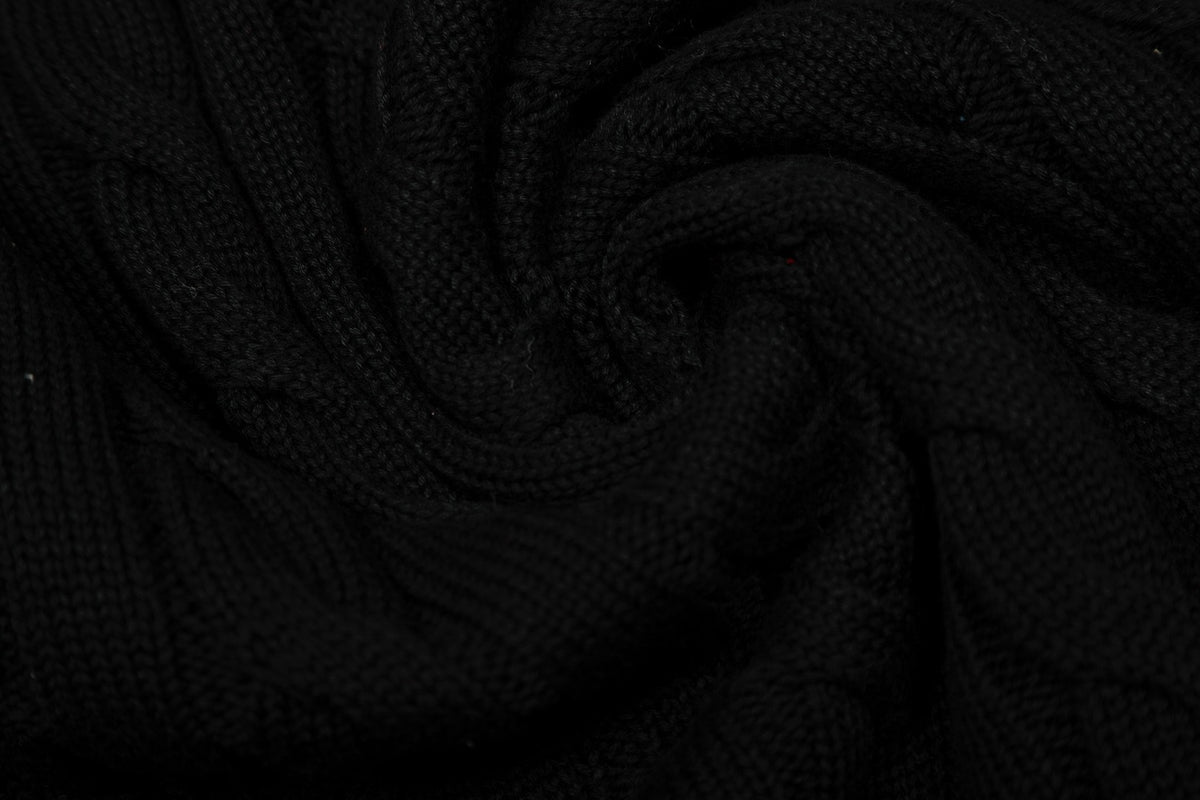Cable-Knit Cotton Crewneck Sweater Black