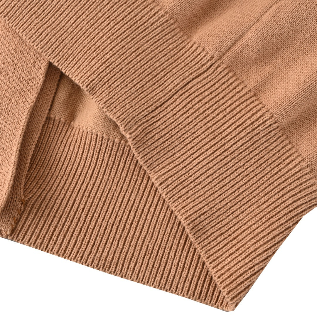 Cotton-Blend Polo Cardigan Camel Melange