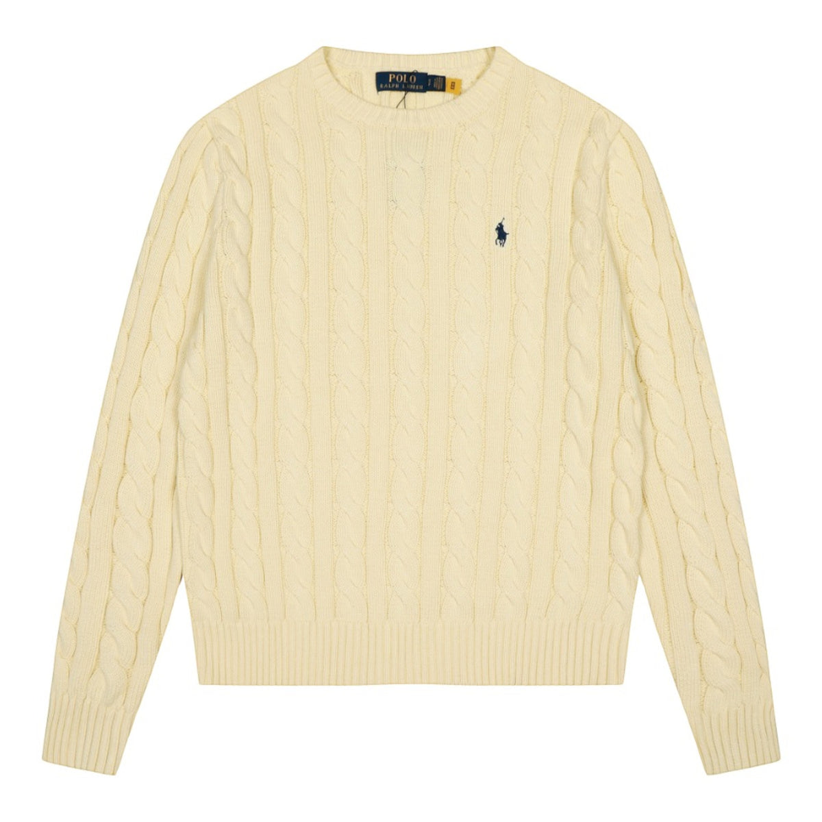 Cable-Knit Cotton Crewneck Sweater Cream