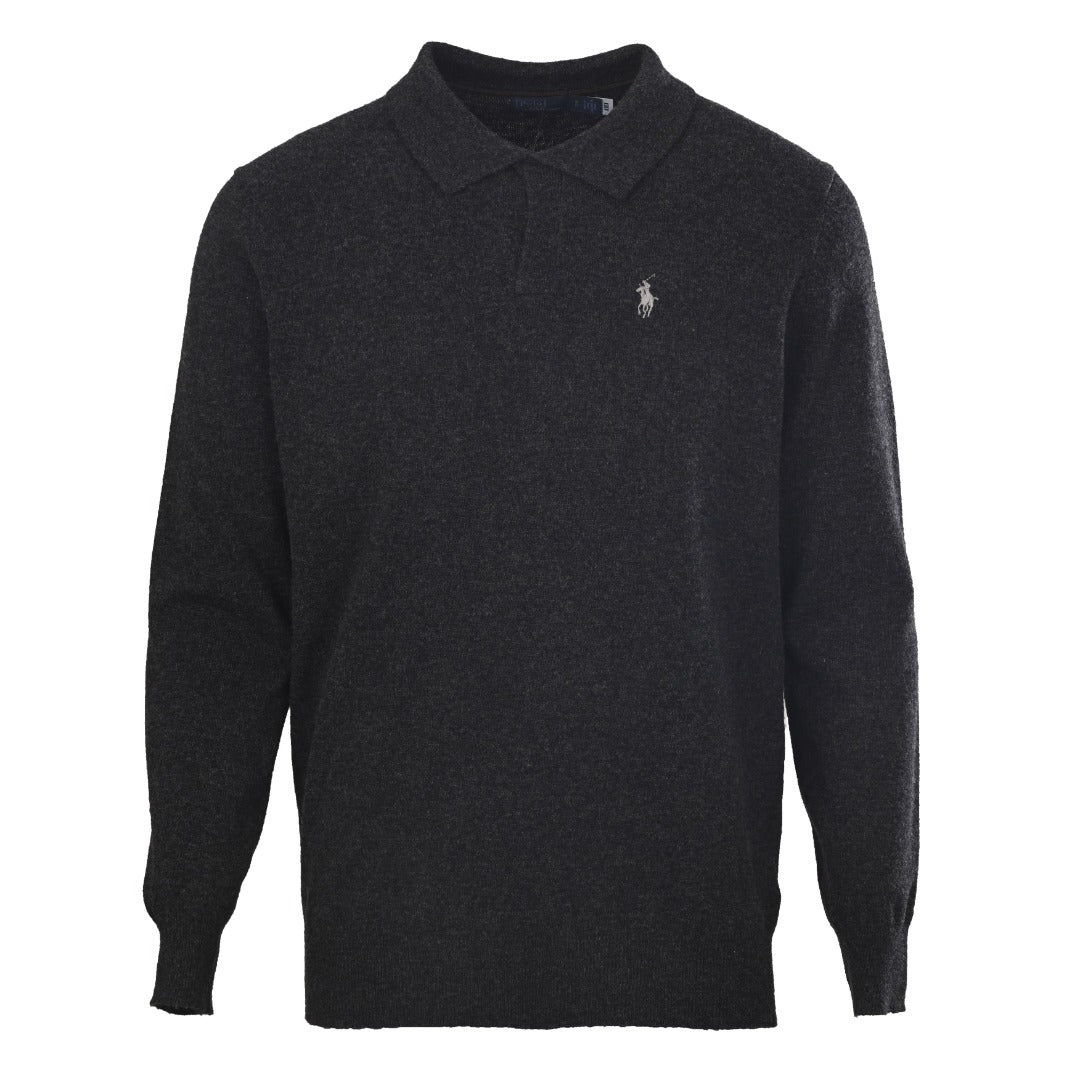 Long-Sleeve Knit Polo Dark Grey