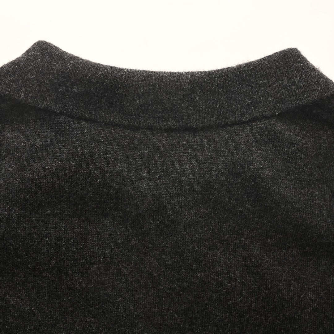 Long-Sleeve Knit Polo Dark Grey