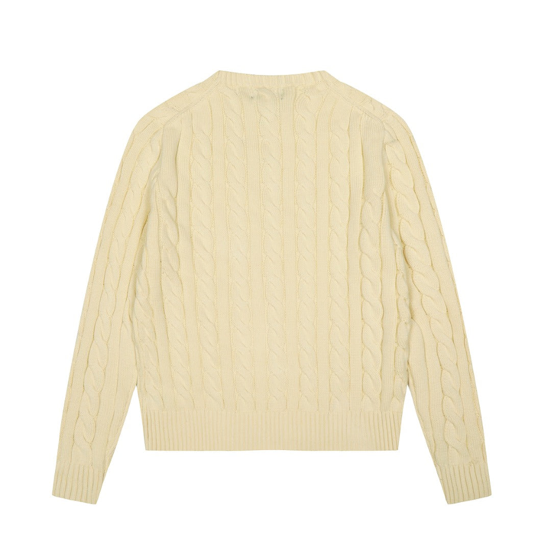 Cable-Knit Cotton Crewneck Sweater Cream