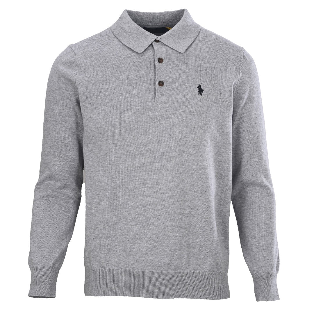 Long-Sleeve Cotton Polo Andover Heather