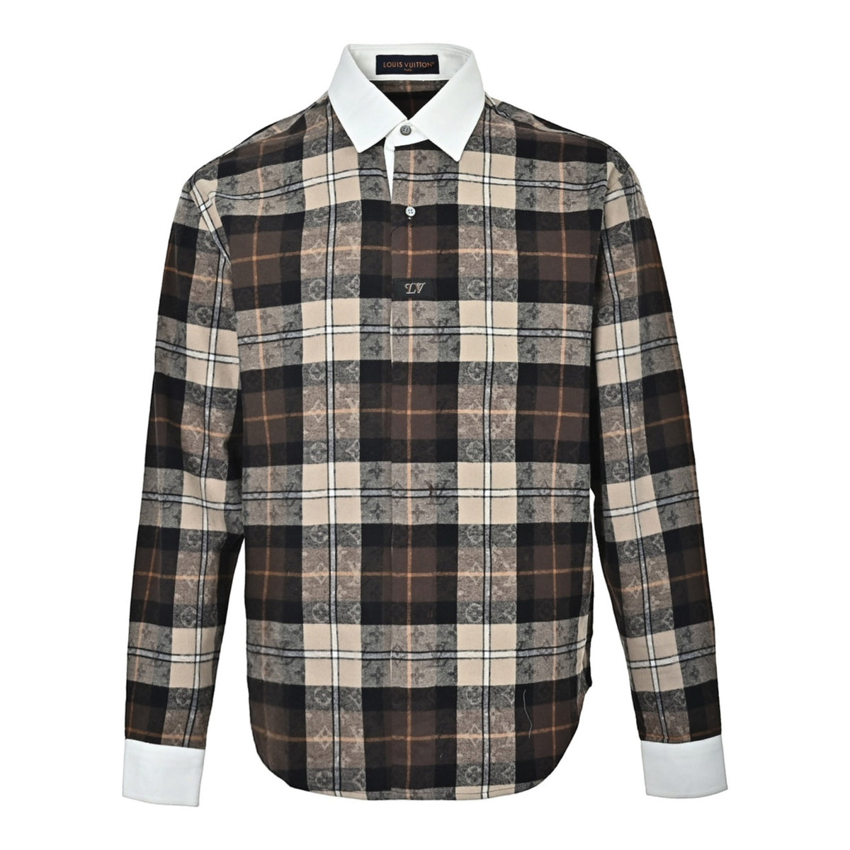 Monogram Flannel Long-Sleeved Polo Caramel
