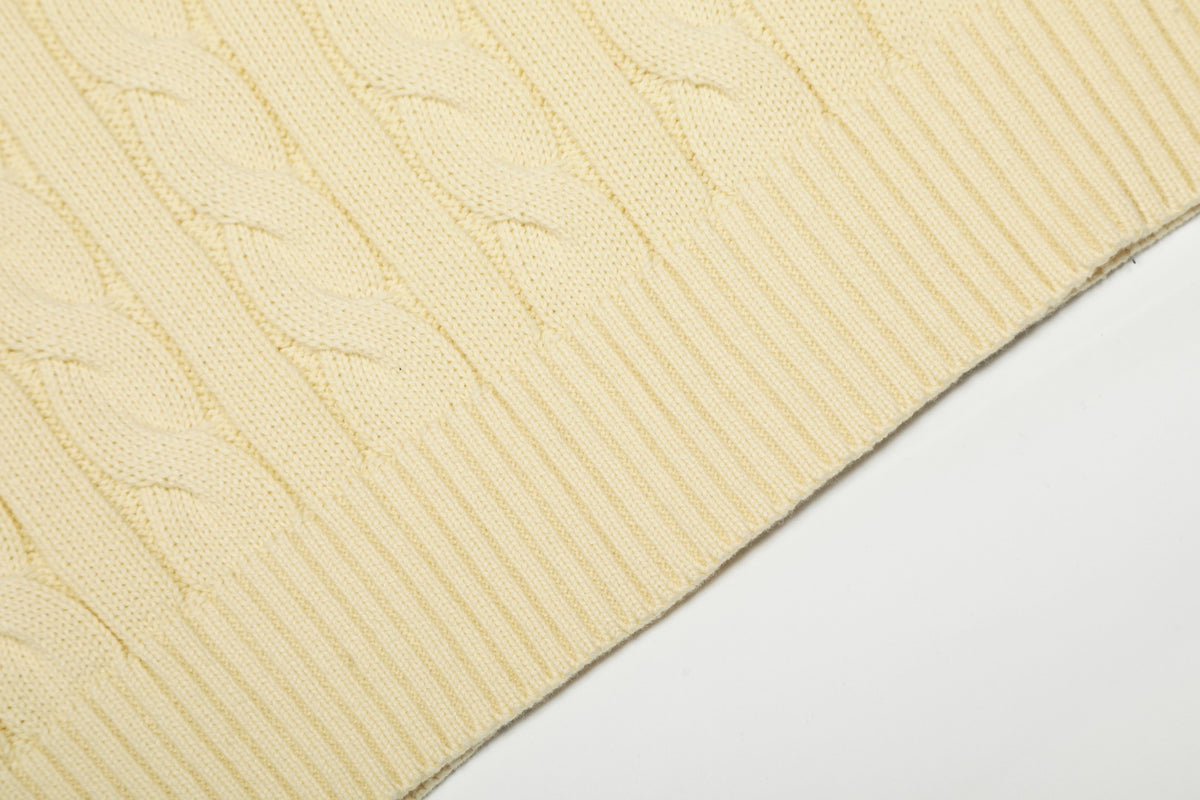 Cable-Knit Cotton Crewneck Sweater Cream