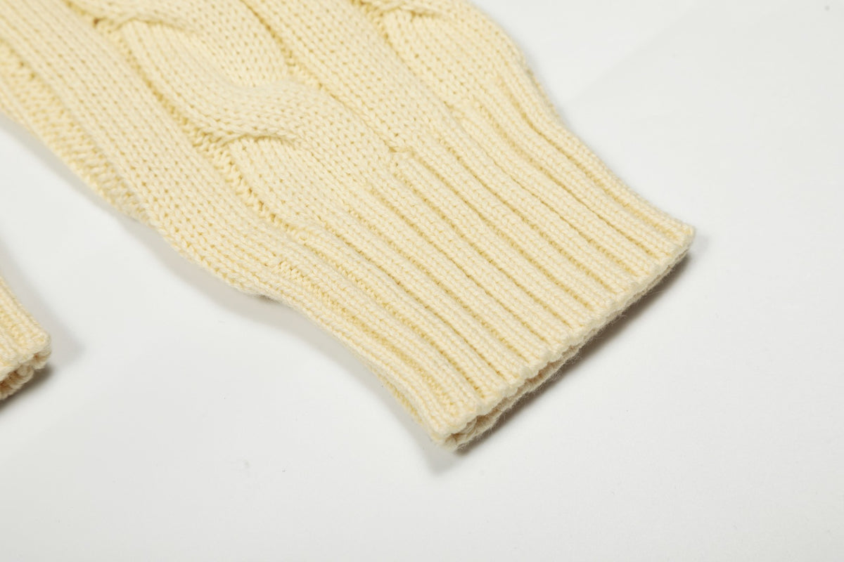 Cable-Knit Cotton Crewneck Sweater Cream