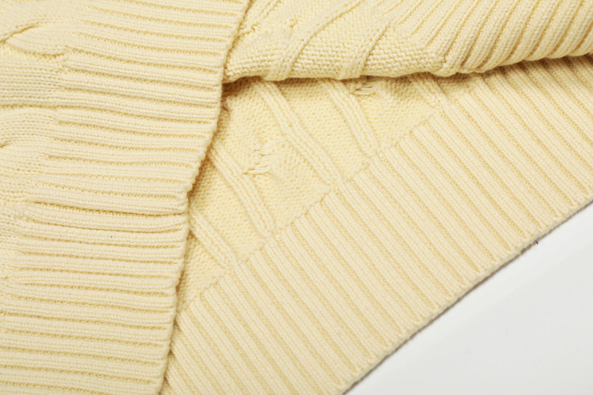 Cable-Knit Cotton Crewneck Sweater Cream