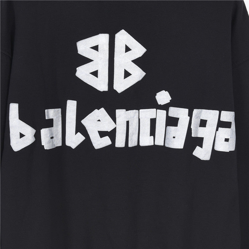 New Tape Type Oversized Hoodie Black