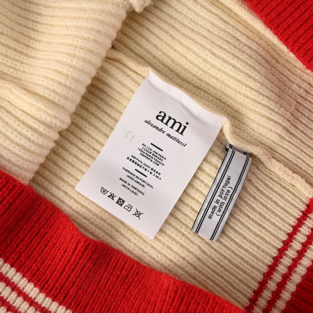 Ribbed College Cream & Red