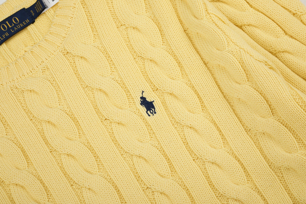 Cable-Knit Cotton Crewneck Sweater Yellow