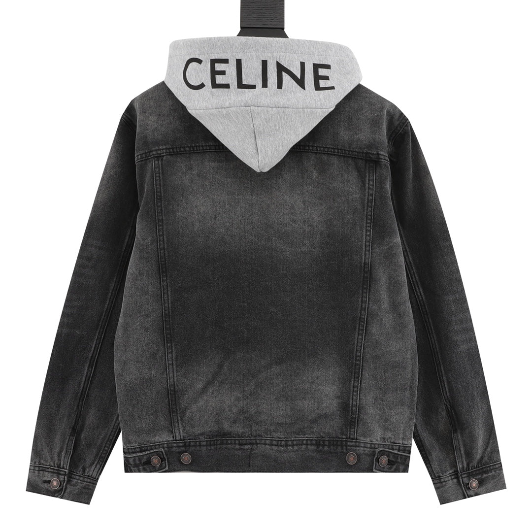 Layered Hood Denim Washed Black