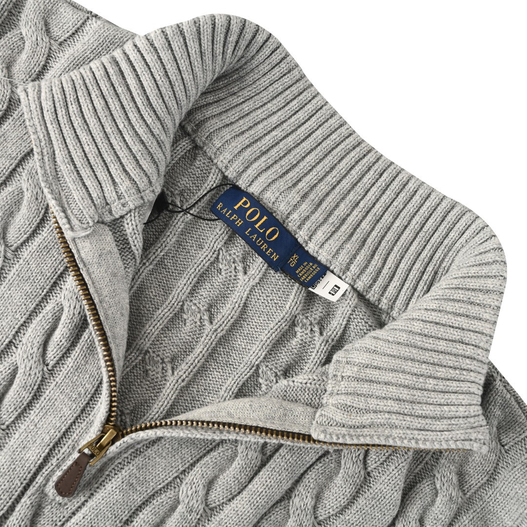 Cable-Knit Quarter-Zip Sweater Grey