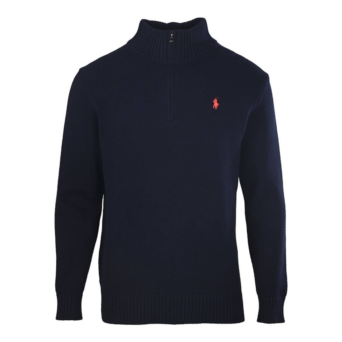 Cotton Quarter-Zip Mockneck Jumper Hunter Navy