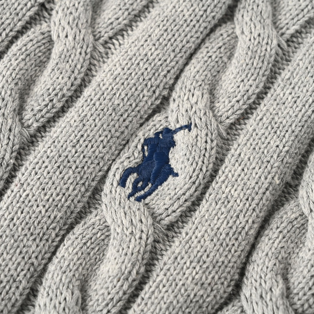 Cable-Knit Quarter-Zip Sweater Grey