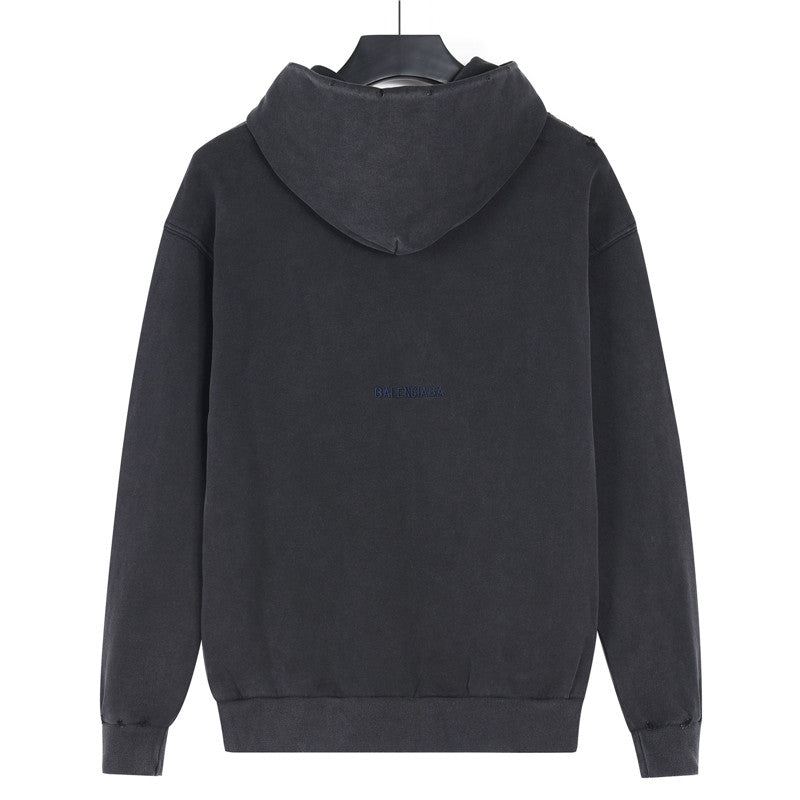 Paris Liberty Distressed Hoodie Faded Black