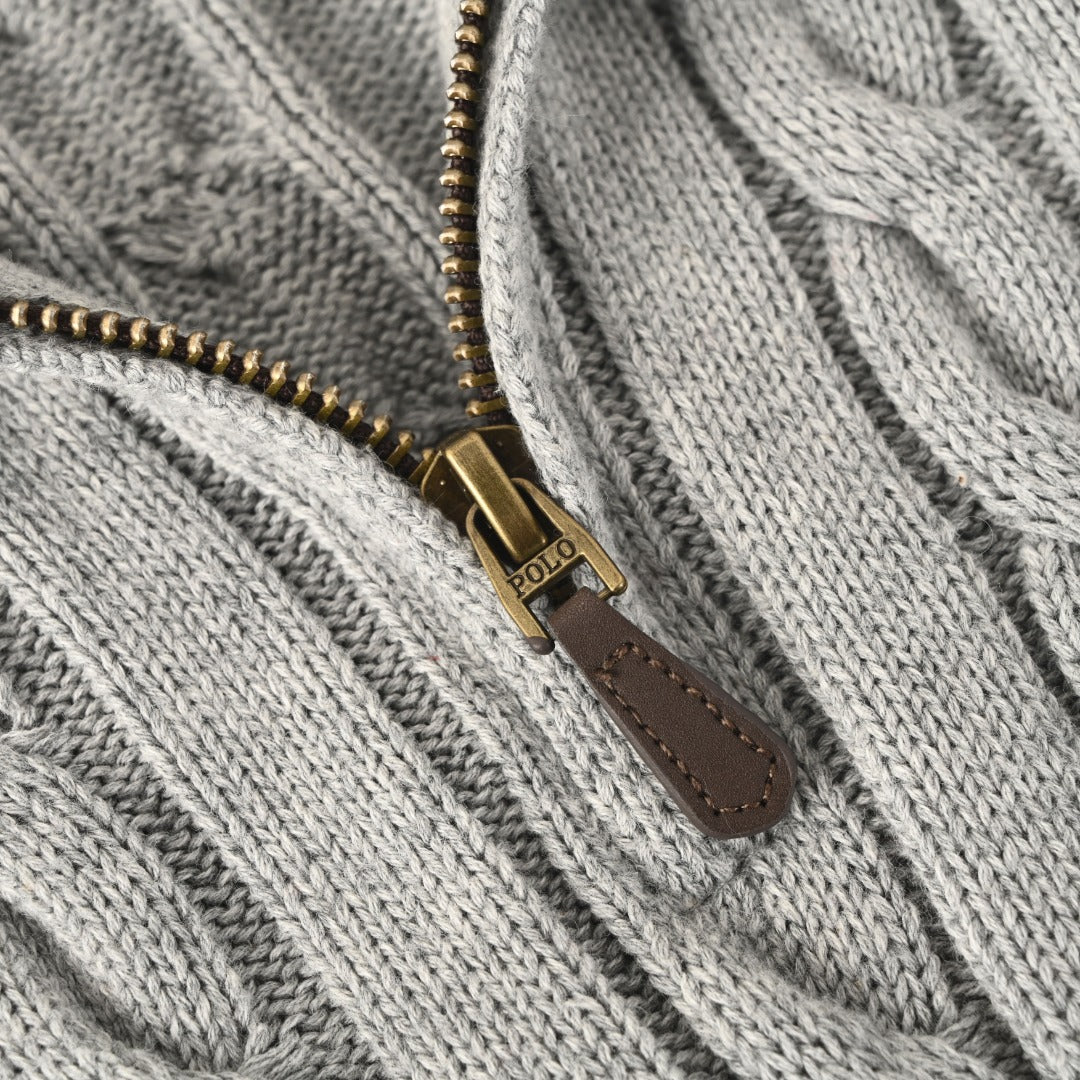 Cable-Knit Quarter-Zip Sweater Grey