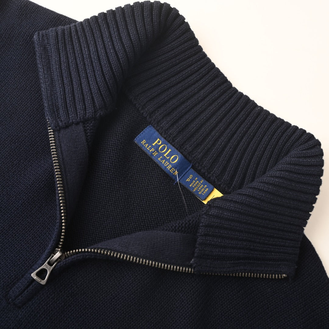 Cotton Quarter-Zip Mockneck Jumper Hunter Navy