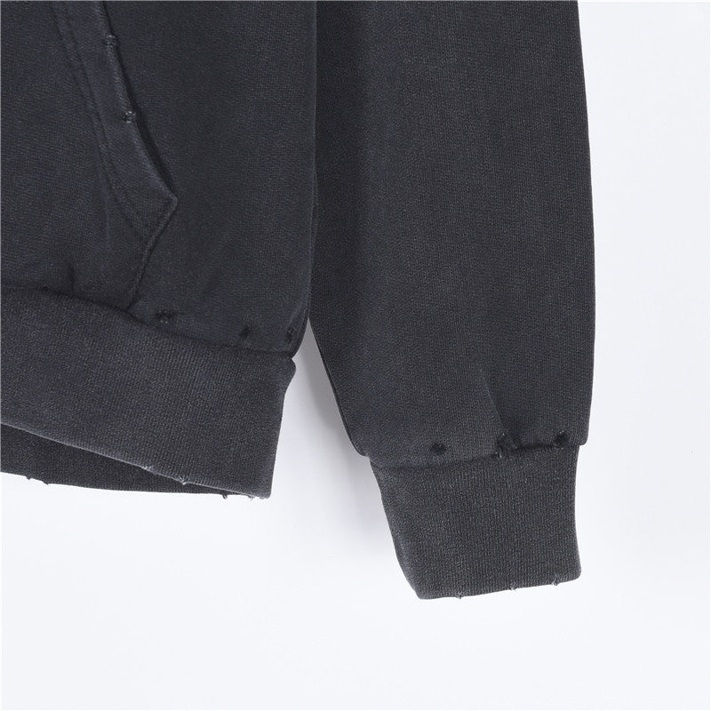 Paris Liberty Distressed Hoodie Faded Black