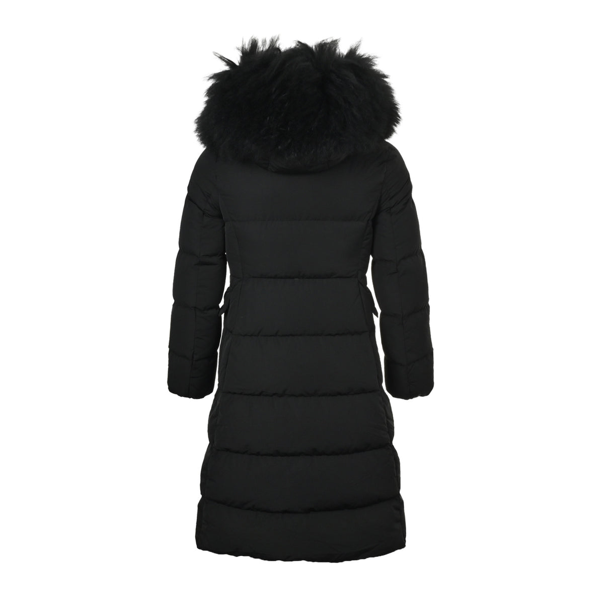 Fur-Trimmed Hooded Long Black