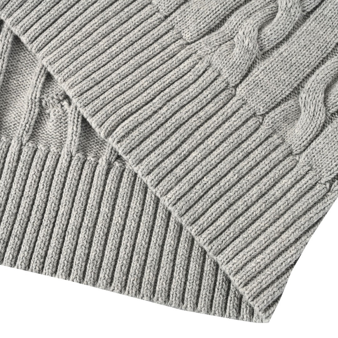 Cable-Knit Quarter-Zip Sweater Grey