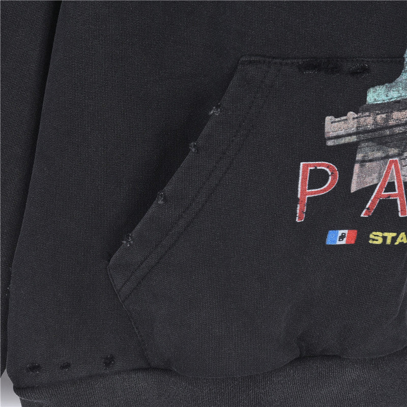 Paris Liberty Distressed Hoodie Faded Black