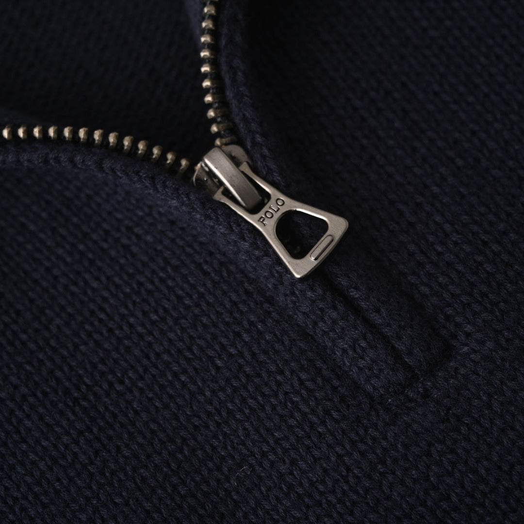 Cotton Quarter-Zip Mockneck Jumper Hunter Navy