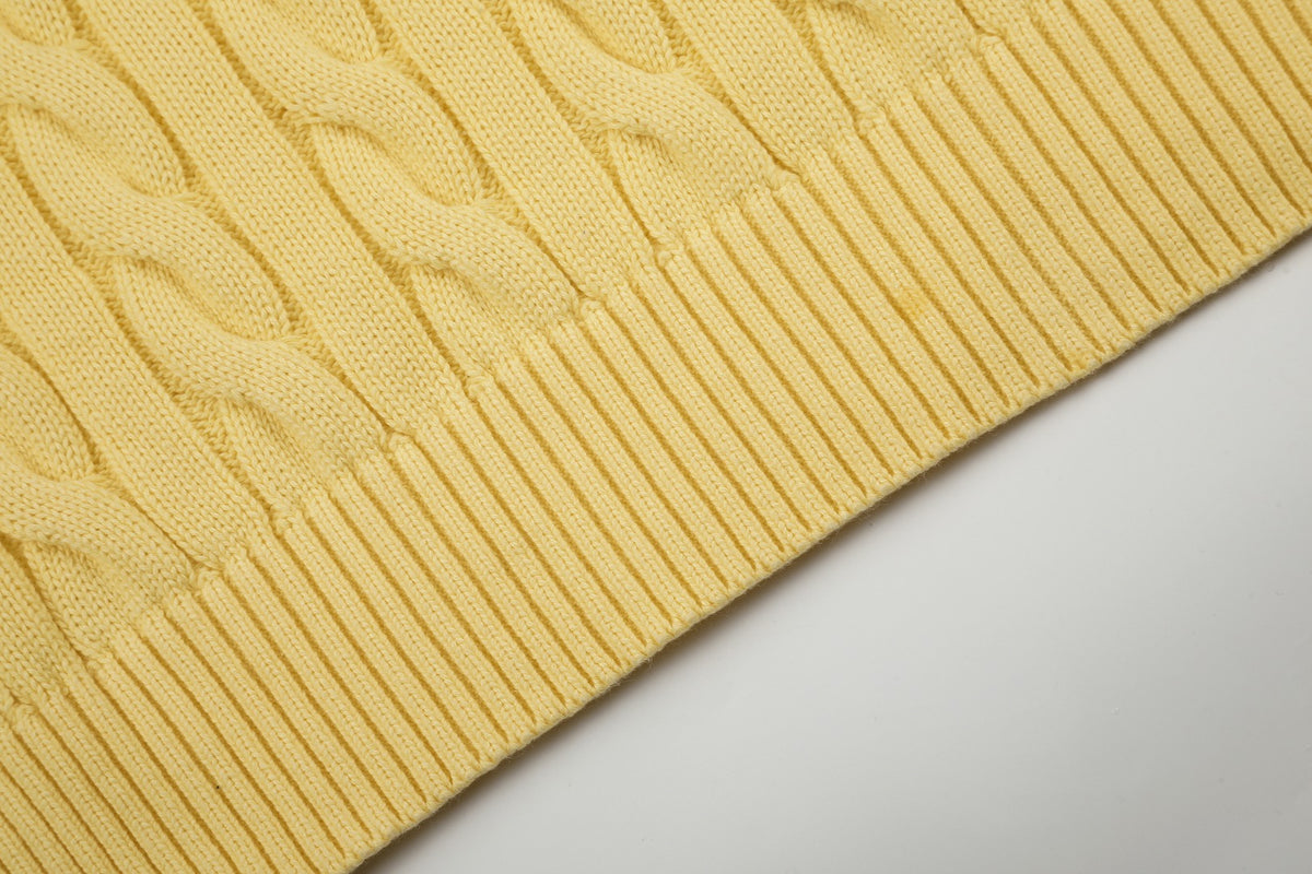 Cable-Knit Cotton Crewneck Sweater Yellow