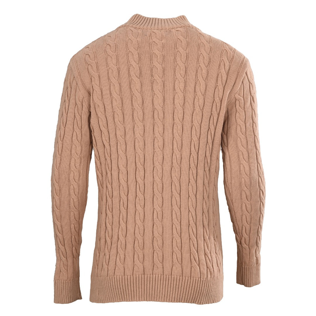 Cable-Knit Cotton Quarter-Zip Sweater Camel Melange