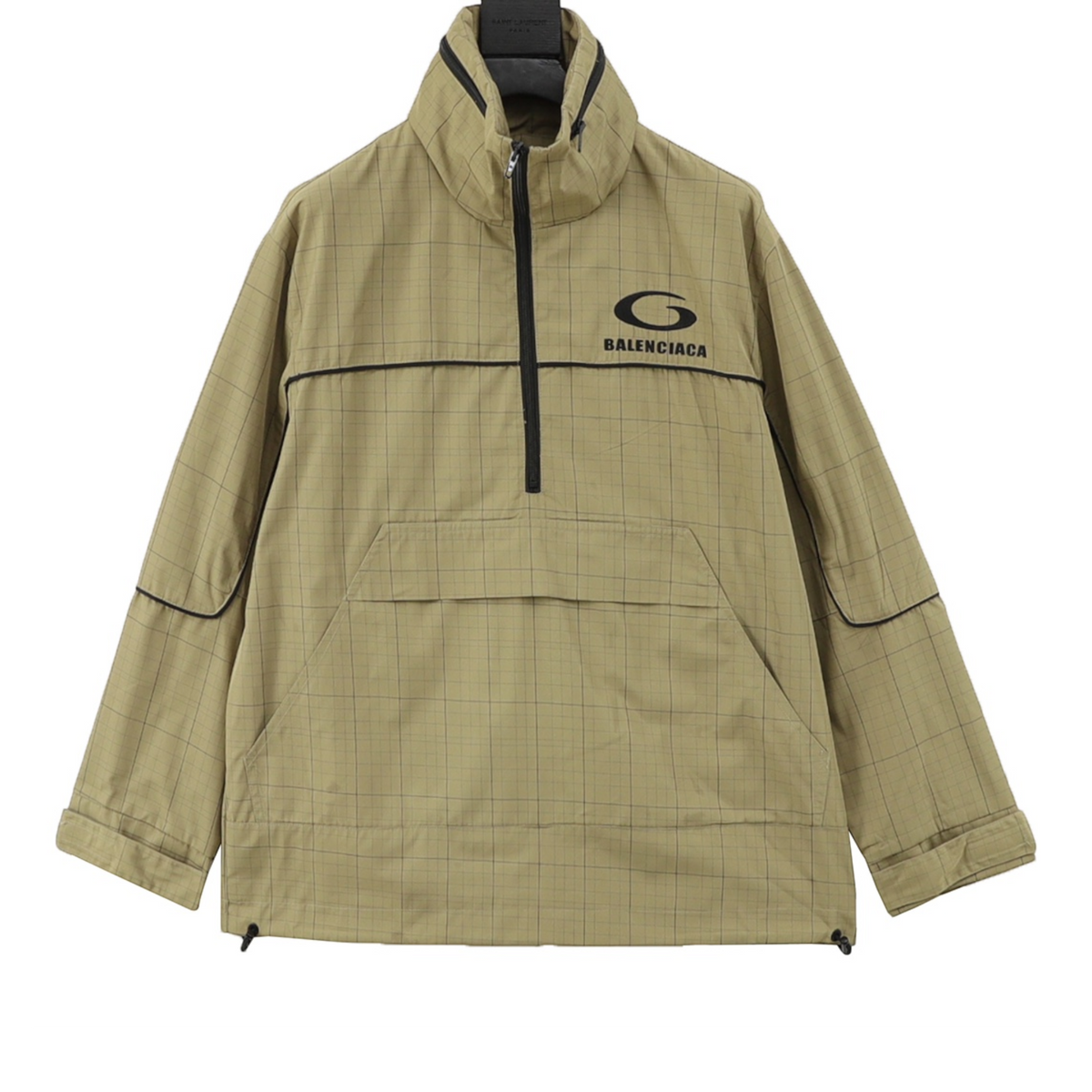 Checkered Half-Zip Anorak Khaki Green