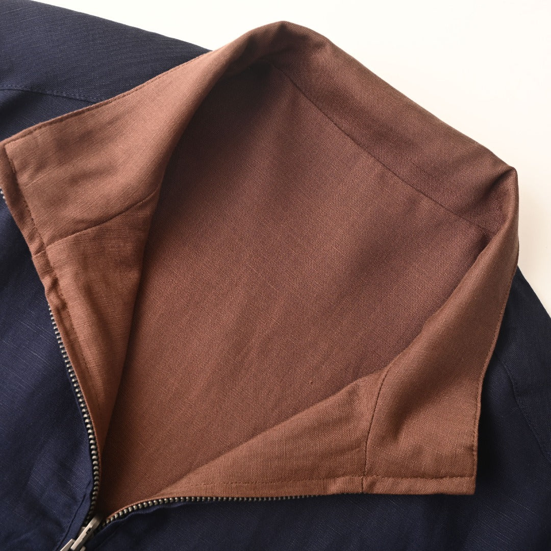 Reversible Linen Bomber Navy Blue