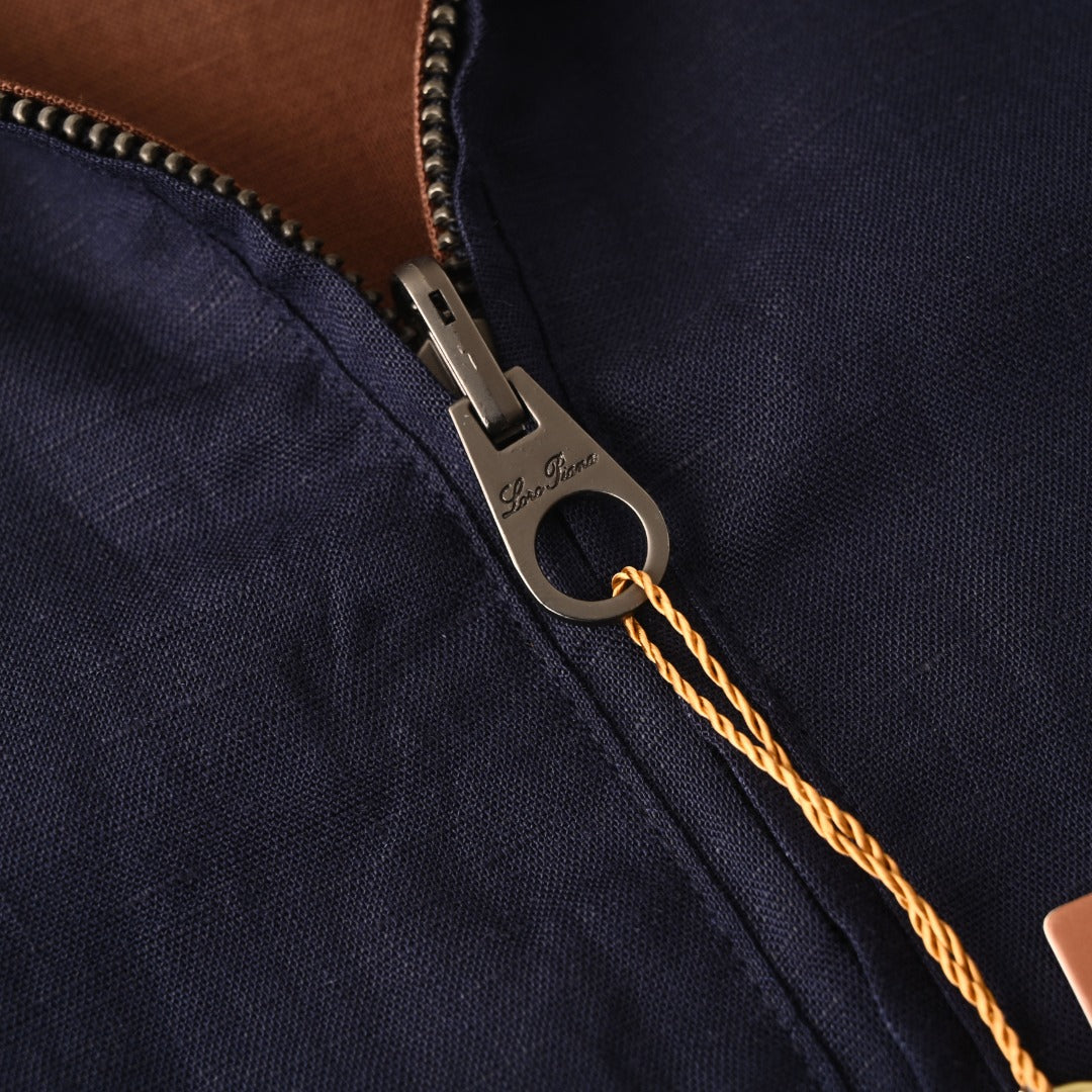 Reversible Linen Bomber Navy Blue