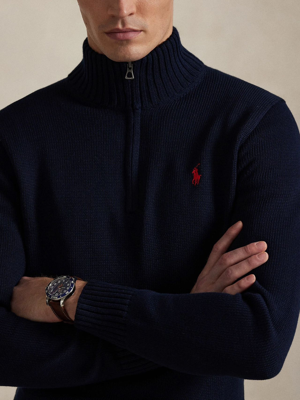 Cotton Quarter-Zip Mockneck Jumper Hunter Navy