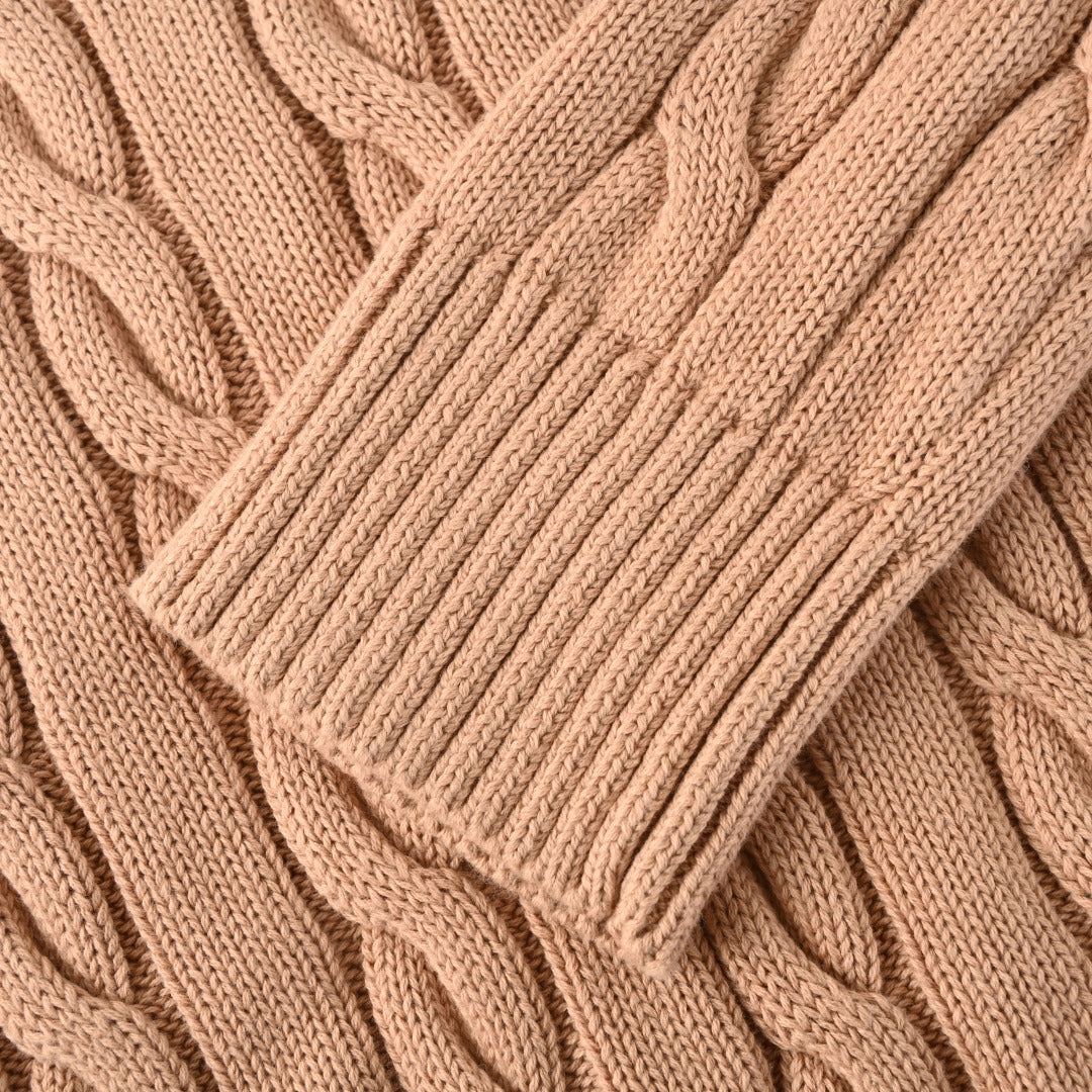 Cable-Knit Cotton Quarter-Zip Sweater Camel Melange