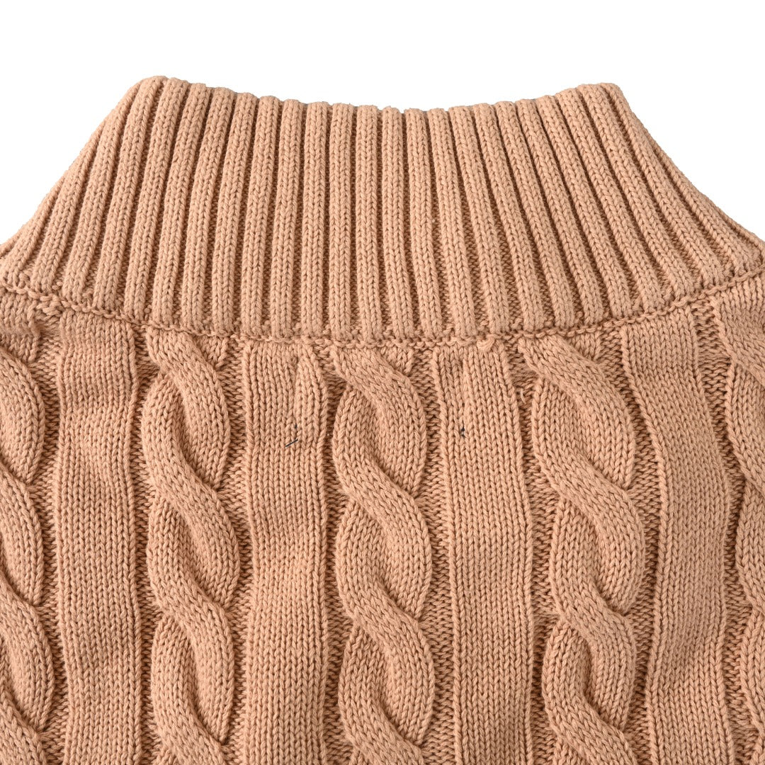 Cable-Knit Cotton Quarter-Zip Sweater Camel Melange