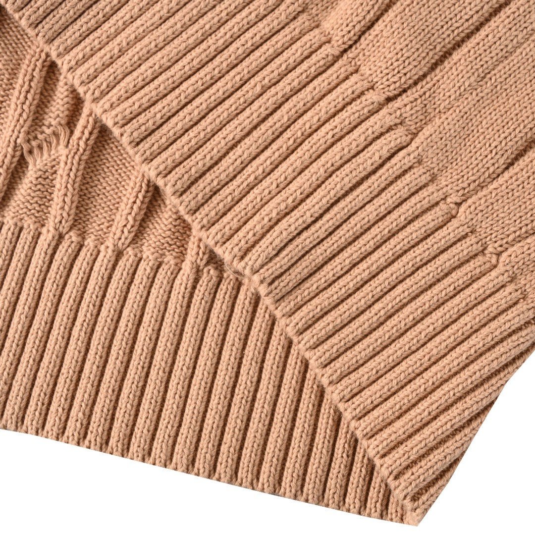 Cable-Knit Cotton Quarter-Zip Sweater Camel Melange