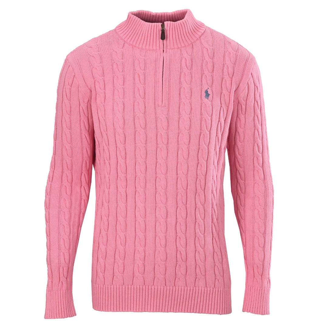 Cable-Knit Quarter-Zip Sweater Pink