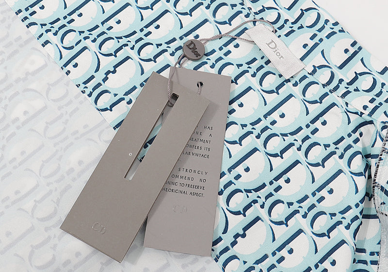 Oblique Monogram Silk Shirt Blue White