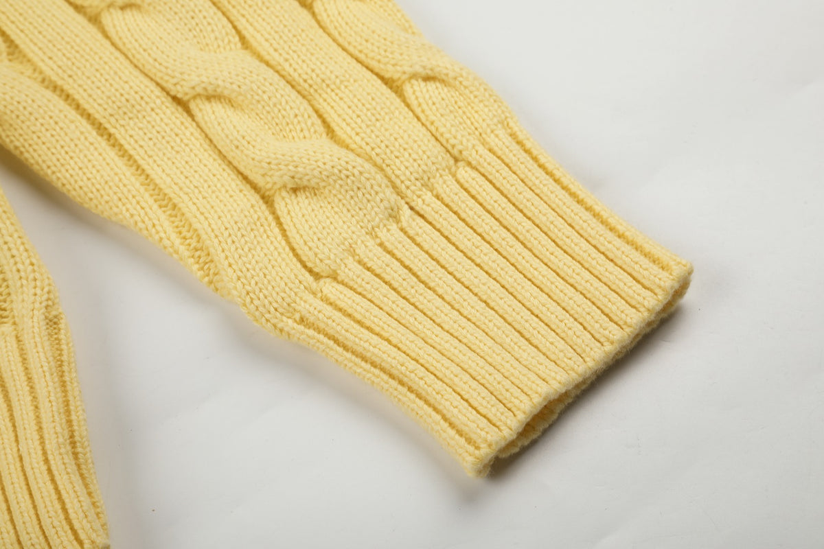 Cable-Knit Cotton Crewneck Sweater Yellow