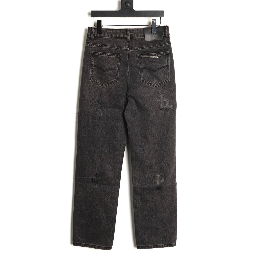Tonal Cross Patch Denim Jeans Black Wash