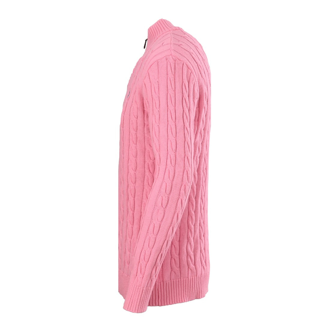 Cable-Knit Quarter-Zip Sweater Pink