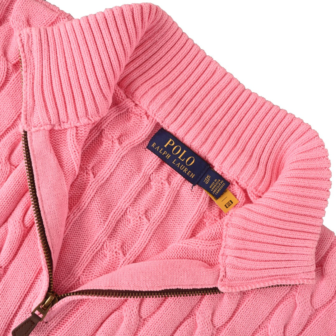 Cable-Knit Quarter-Zip Sweater Pink