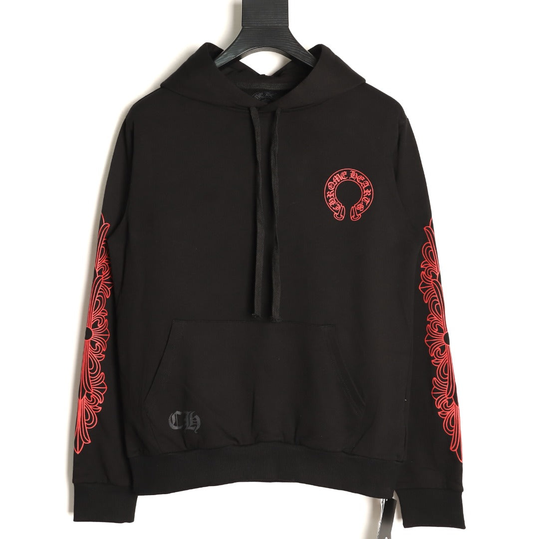 Horseshoe Floral Hoodie Black & Red
